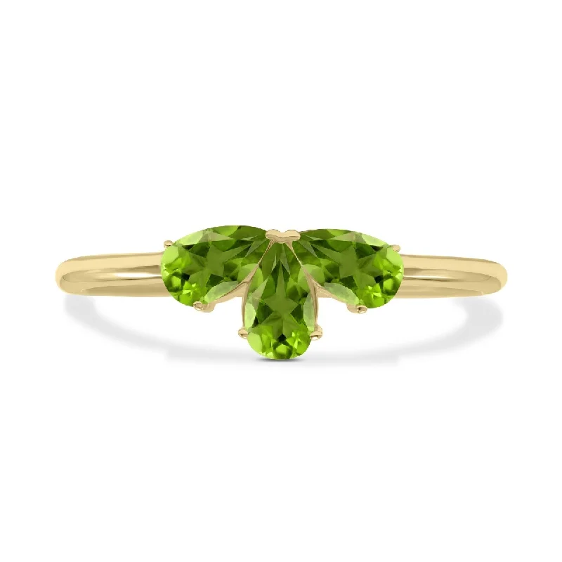 Double band cocktail ring-Marquee Jewels Peridot Pear Shape Three Stone Ring in 10K Yellow Gold