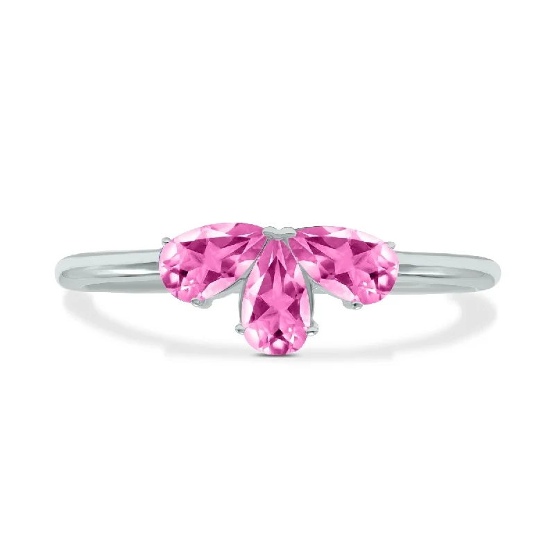 Hexagon shaped ring-Marquee Jewels Pink Topaz Pear Shape Three Stone Ring in 10K White Gold