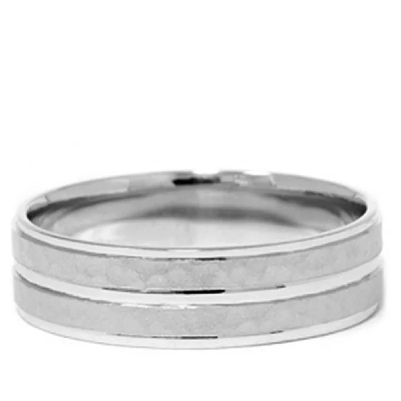 Oxidized silver ring-Mens 14K White Gold Hammered Comfort Wedding Band Ring