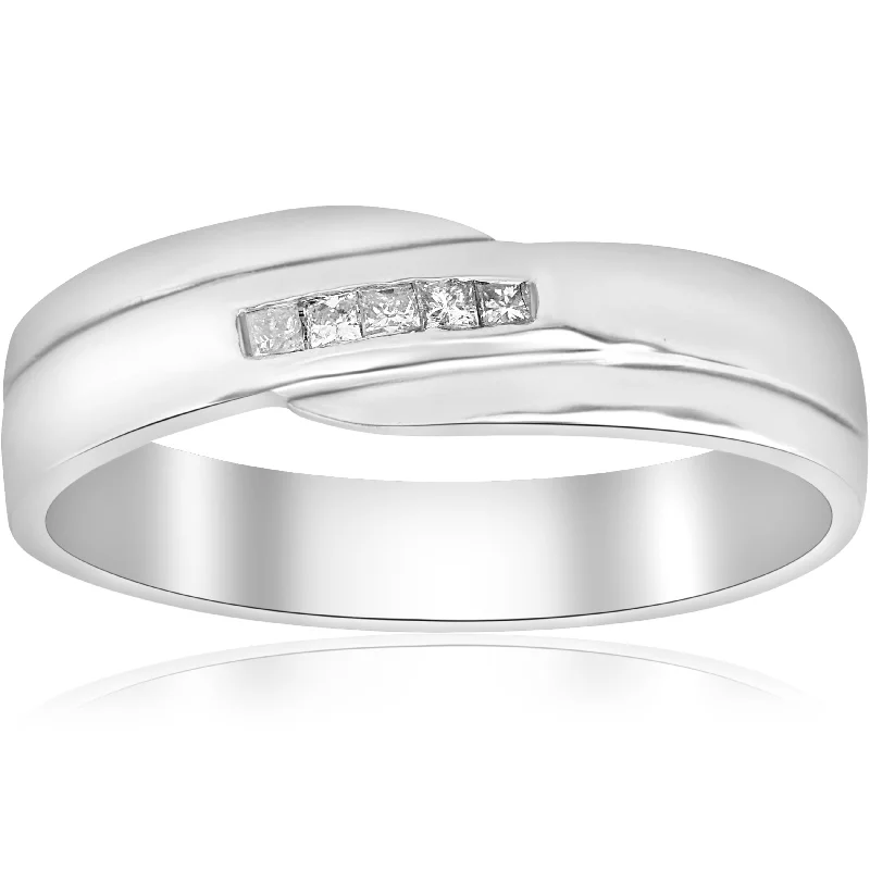 Minimalist bar ring-Mens Princess Cut Diamond Wedding Ring White Gold High Polished Channel Set