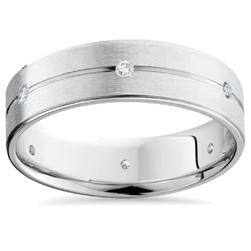 Ocean wave ring-Mens White Gold Diamond Comfort Fit Wedding Band