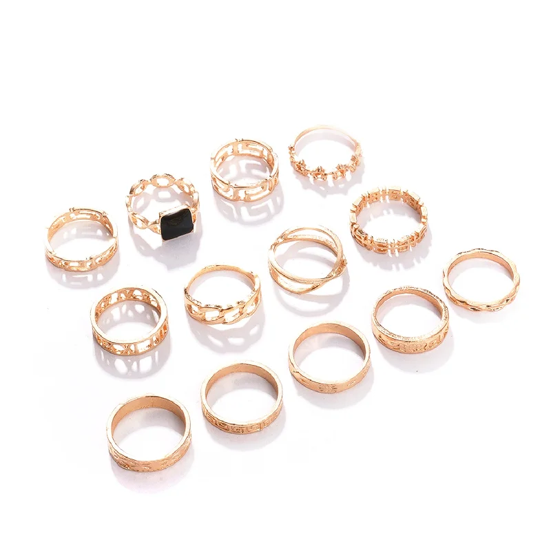 Teardrop crystal ring-Pack Of 13 Gold Plated Designer Stone Ring