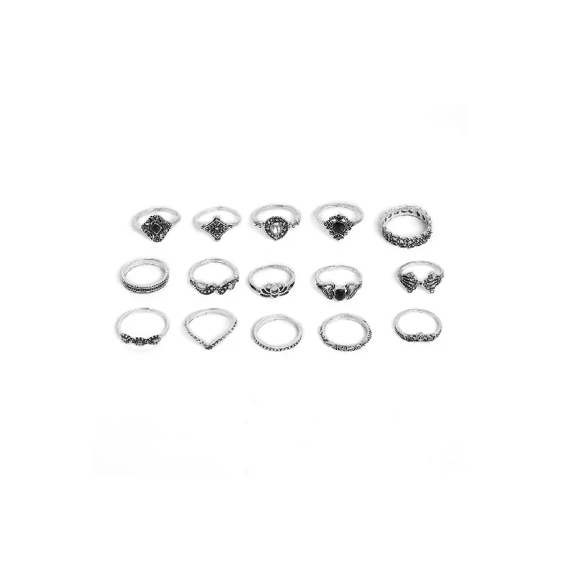 Sunburst design ring-Pack Of 15 Oxidised Ring