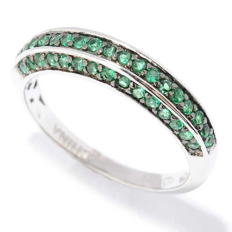 Cushion cut ring-Platinum o/ Silver 0.51ctw Green Emerald Color CZ Band Ring, SZ-6