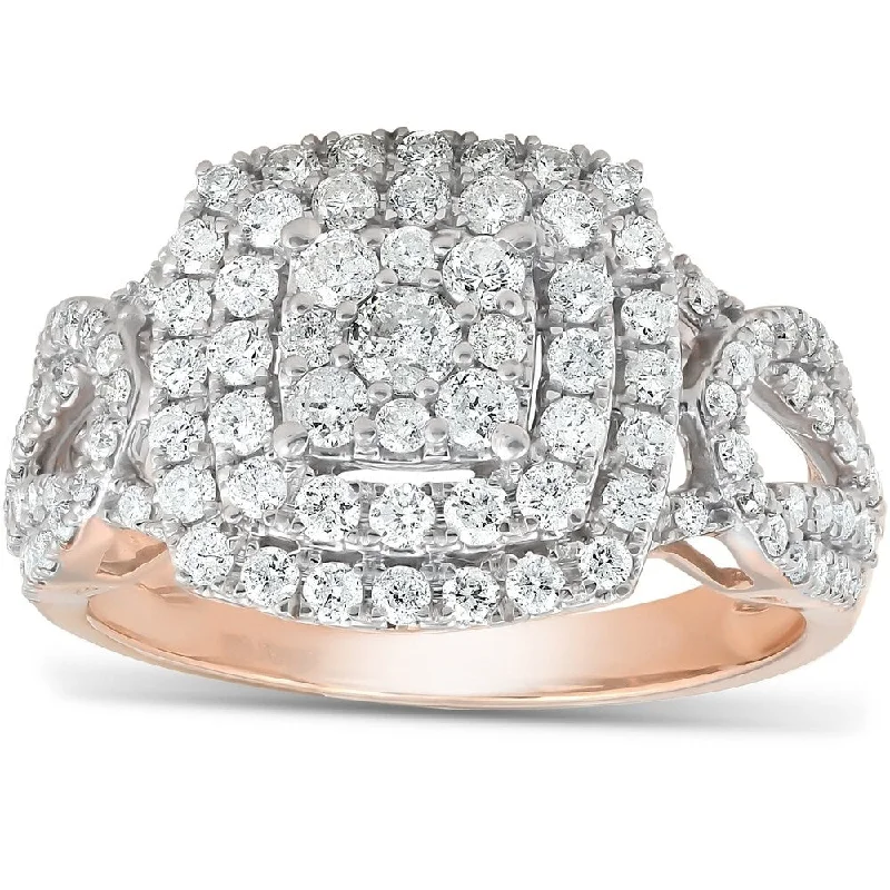 Cushion cut ring-Pompeii3 10k Rose Gold 1 1/5 Ct TDW Diamond Double Cushion Halo Engagement Ring