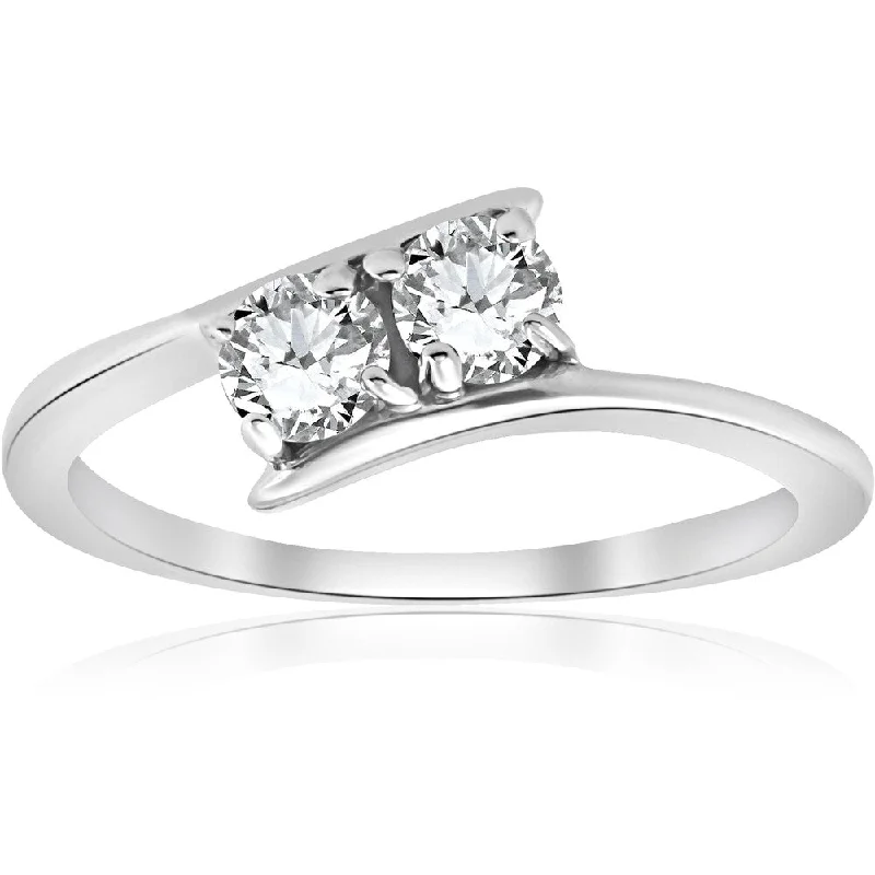 Simple titanium ring-Pompeii3 10k White Gold 1/2 ct Two Stone Solitaire Diamond Engagement Round Cut Ring