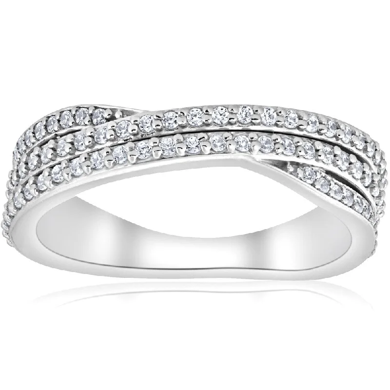 Textured band ring-Pompeii3 10K White Gold 5/8 ct TDW Multi Row Diamond Crossover Wide Ring