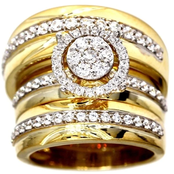 Tribal pattern ring-Pompeii3 10k Yellow Gold 1.16Ct TDW IGI Certified Diamond Engagement Wedding Trio Ring Set