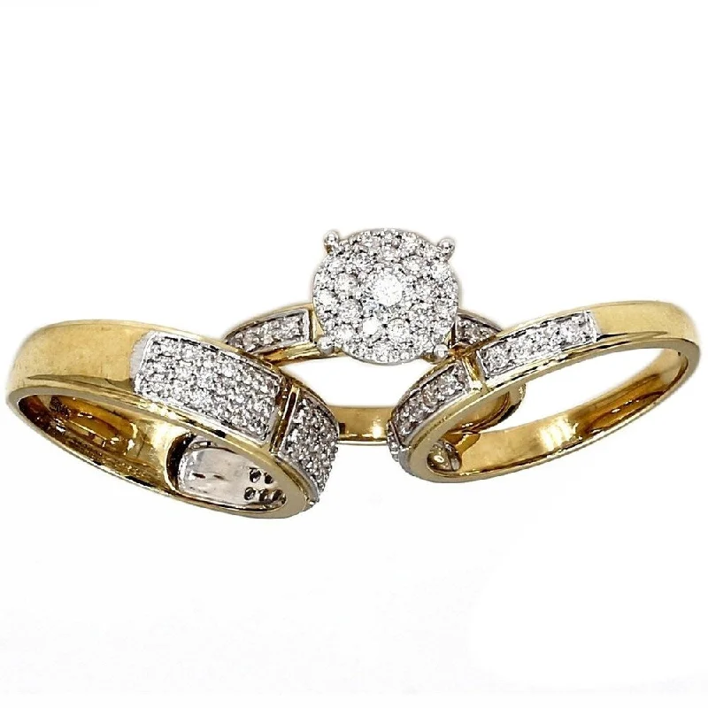 Open adjustable ring-Pompeii3 10k Yellow Gold 1 Ct. TDW Diamond Trio Engagement Wedding Ring Set IGI Certified