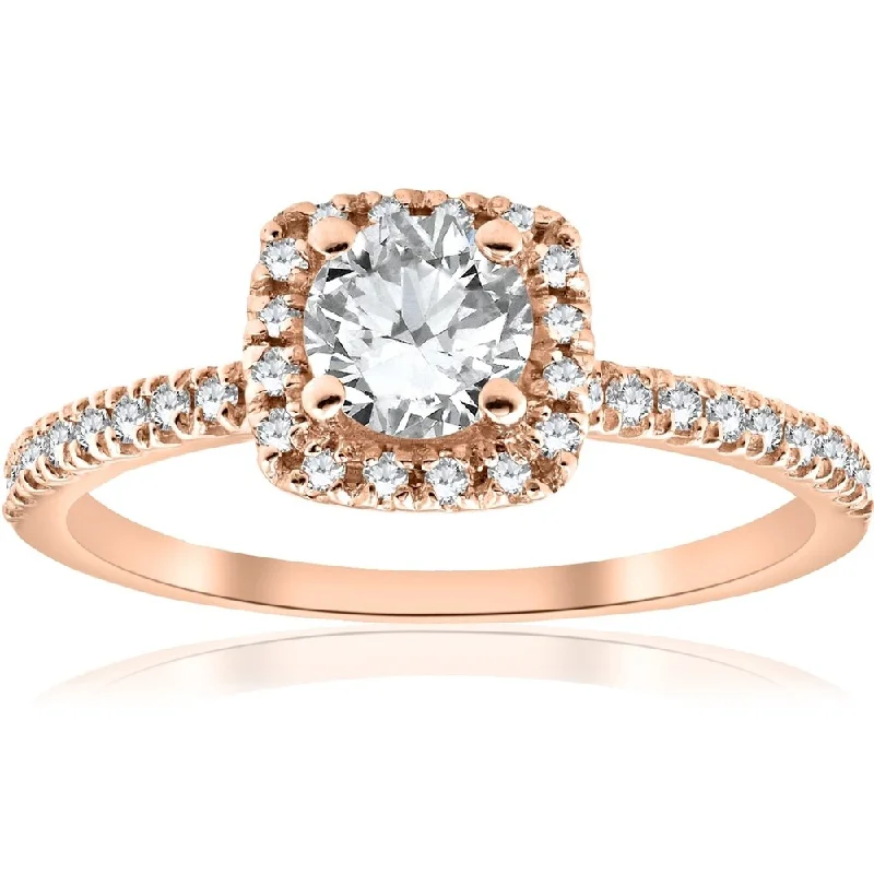 Infinity twist ring-Pompeii3 14k Rose Gold 1/2 ct TDW Diamond Cushion Halo Engagement Ring - White