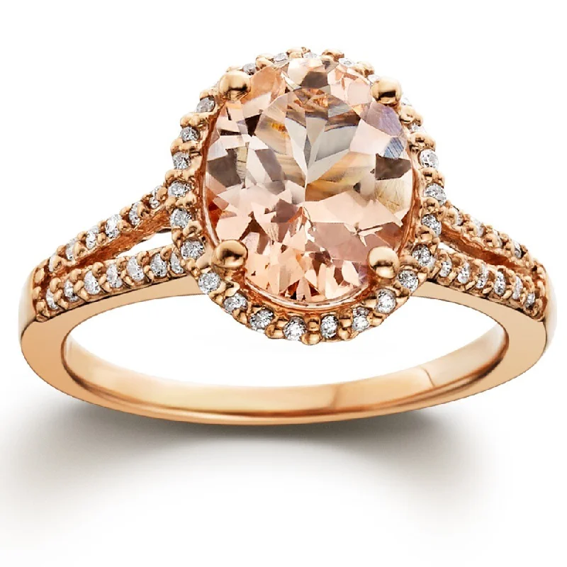 Labradorite gemstone ring-Pompeii3 14k Rose Gold 1/2ct TDW Diamond and Morganite Halo Ring (I-J, I2-I3)