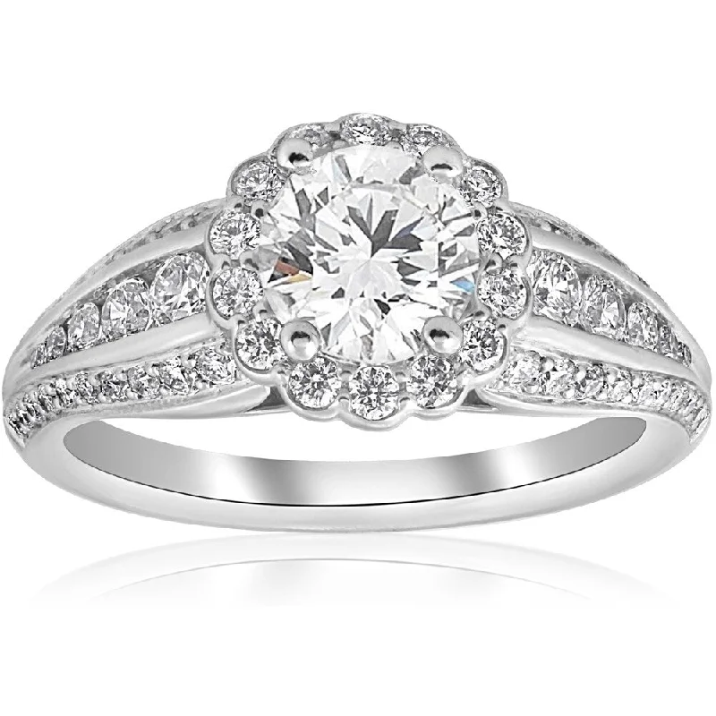 Elegant halo ring-Pompeii3 14k White Gold 1.62 ct TDW Halo Engagement Ring