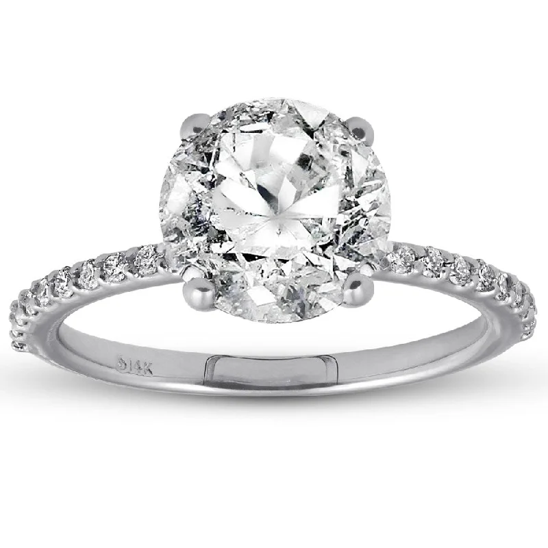 Square diamond ring-Pompeii3 14k White Gold 3 1/4 ct TDW Round Diamond Engagement Ring Clarity Enhanced