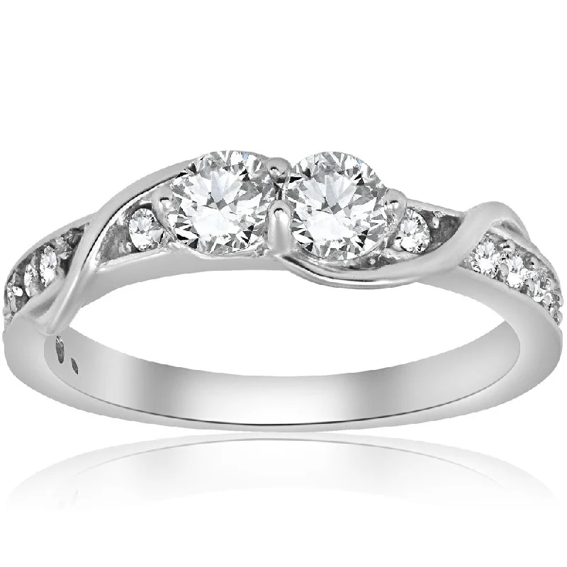 Filigree detail ring-Pompeii3 14K White Gold 5/8 ct TDW Diamond Two Stone Engagement Ring