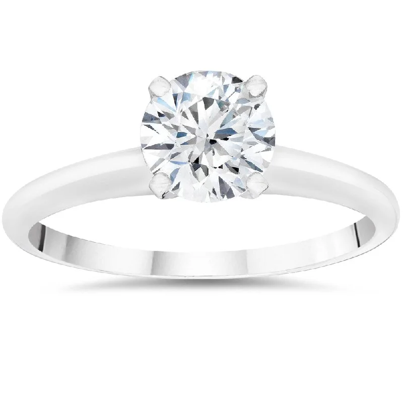 Cushion cut ring-Pompeii3 Platinum 1 Ct TDW Solitaire Round Brilliant Cut Diamond Engagement Ring Clarity Enhanced