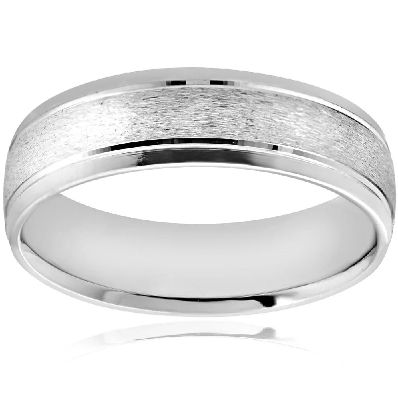 Filigree detail ring-Pompeii3 Platinum 6MM Brushed High Polished Mens Wedding Band Bridal Ring - White