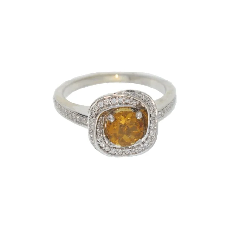 Dainty initial ring-Citrine and Diamond Halo Ring