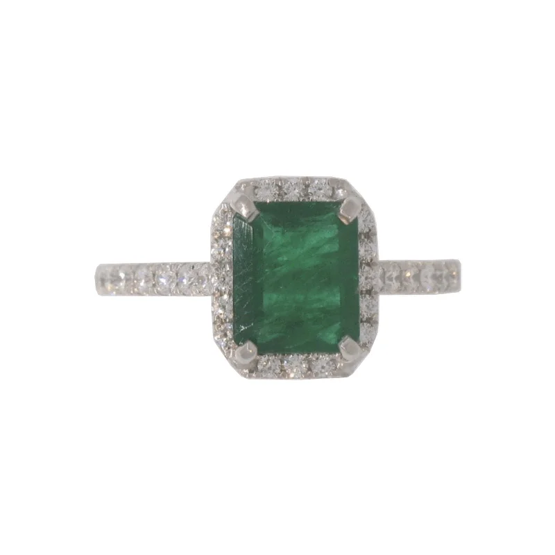 Textured band ring-Emerald and Diamond Halo Ring