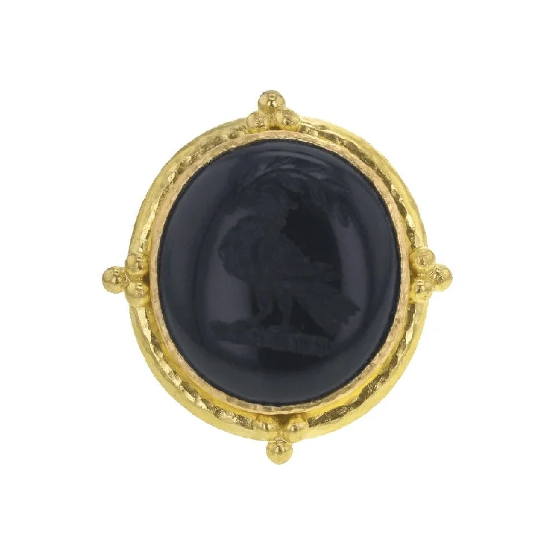 Engraved monogram ring-Black Onyx Bird Ring