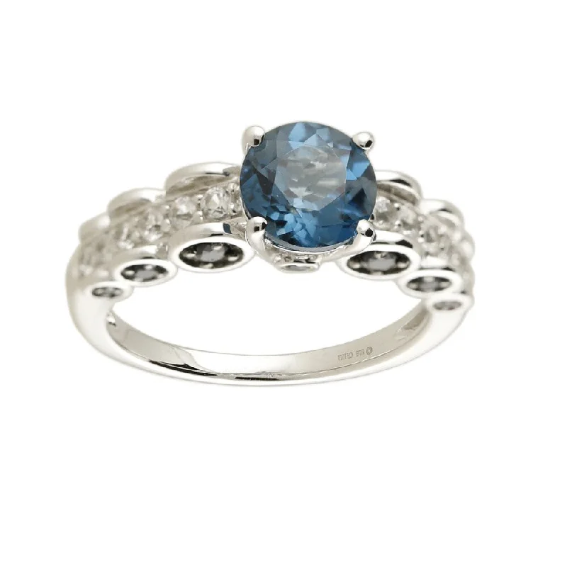 Open adjustable ring-Rhodium over Sterling Silver 2.66ctw London Blue Topaz & mutiple stone Ring SZ 7