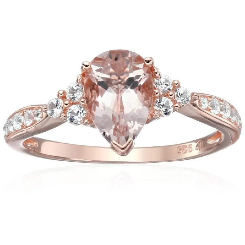 Double heart ring-Rose Gold Plated Over Sterling Silver Morganite & Created White Sapphire Classic Engagement Ring Size - 7 - peach