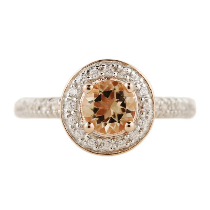 Black diamond ring-Rose-gold plated Silver Morganite and Natural White Zircon Halo Ring