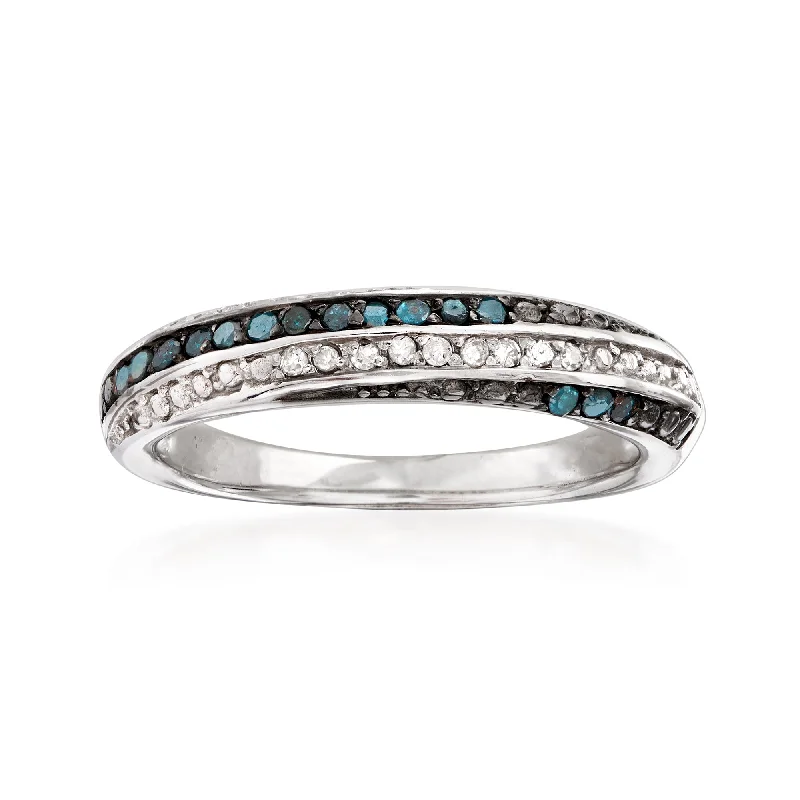 Heartbeat rhythm ring-Ross-Simons Blue and White Diamond Ring in Sterling Silver