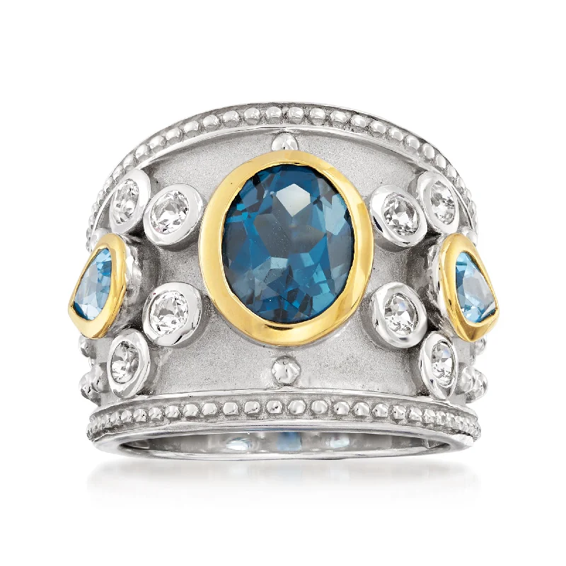 Wire wrapped ring-Ross-Simons Blue and White Topaz Ring in Sterling Silver With 14kt Yellow Gold