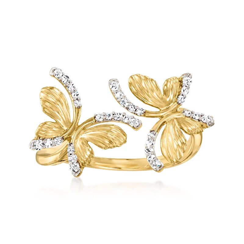 Raw crystal ring-Ross-Simons Diamond Butterfly Bypass Ring in 14kt Yellow Gold