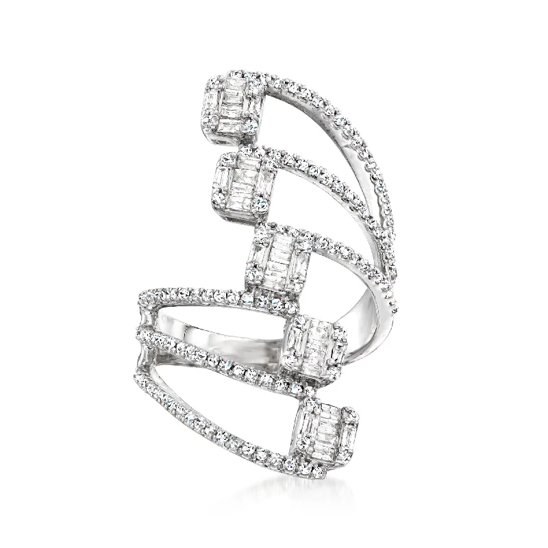 Infinity knot ring-Ross-Simons Diamond Cluster Bypass Ring in 14kt White Gold