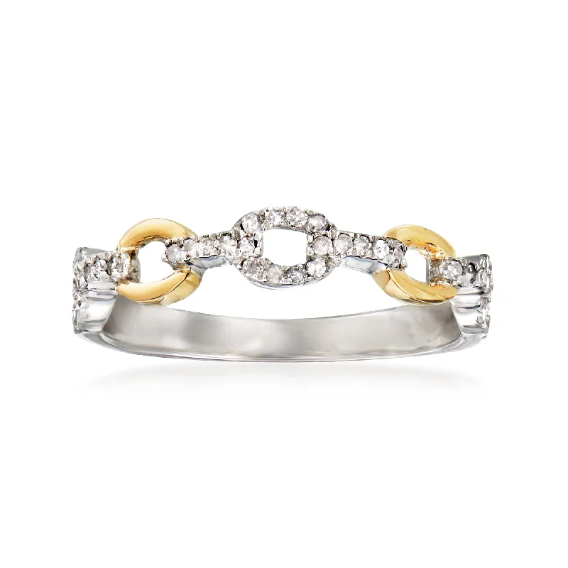 Open adjustable ring-Ross-Simons Diamond Paper Clip Link Ring in Sterling Silver and 14kt Yellow Gold