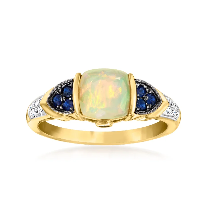 Open adjustable ring-Ross-Simons Ethiopian Opal Ring With Diamonds and . Sapphires in 14kt Yellow Gold