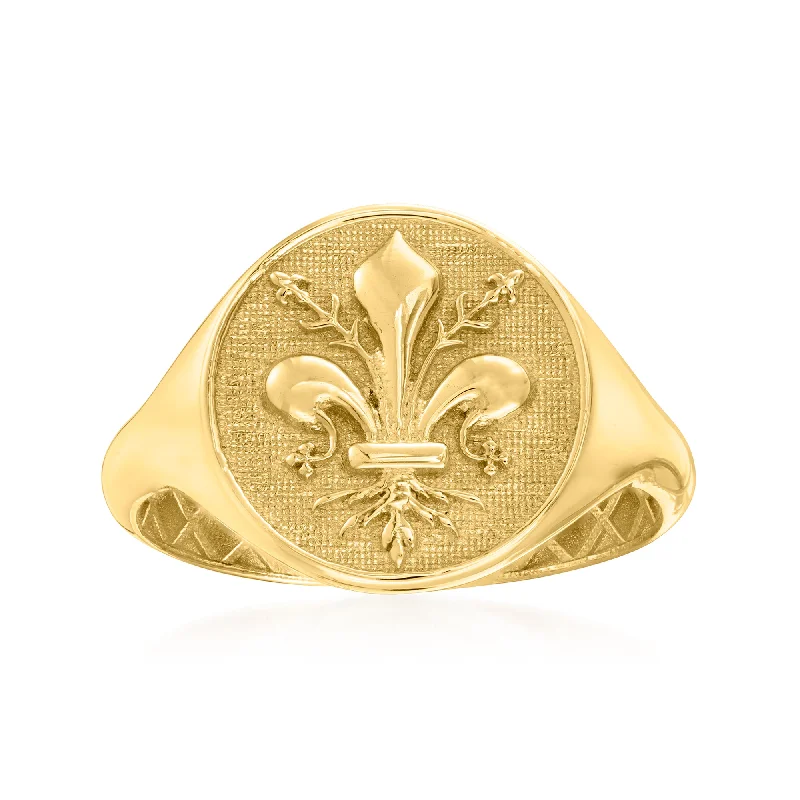 Aquamarine solitaire ring-Ross-Simons Italian 14kt Yellow Gold Fleur-De-Lis Signet Ring