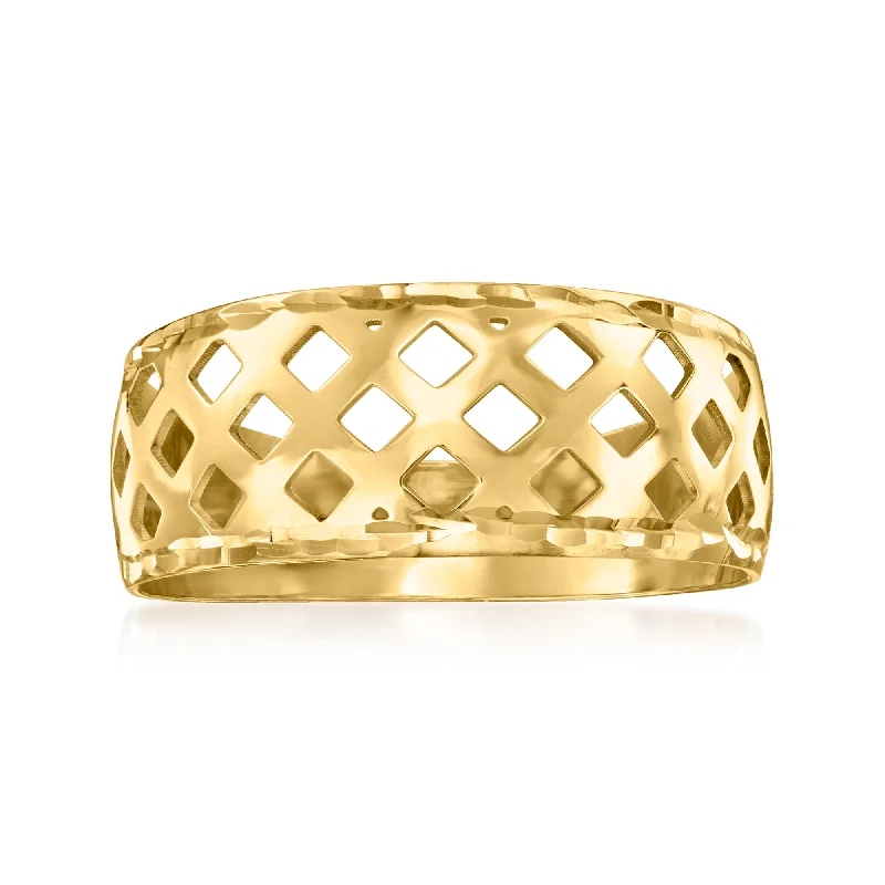 Two-tone anniversary ring-Ross-Simons Italian 18kt Yellow Gold Geometric Cutout Ring