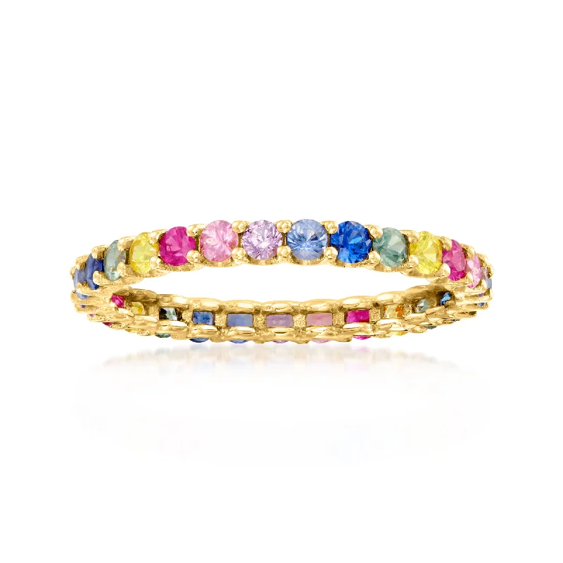 Dainty initial ring-Ross-Simons Multicolored Sapphire Eternity Band in 14kt Yellow Gold