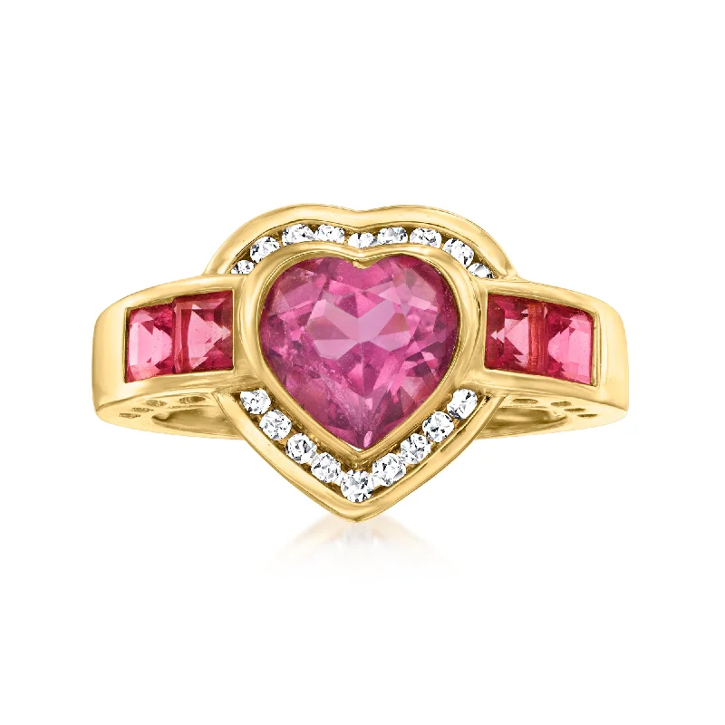 Filigree detail ring-Ross-Simons Pink Topaz and . Diamond Heart Ring in 18kt Gold Over Sterling