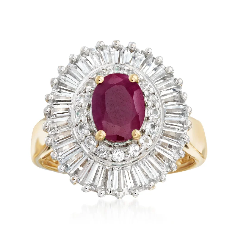 Pink tourmaline ring-Ross-Simons Ruby and White Topaz Ring in 18kt Gold Over Sterling