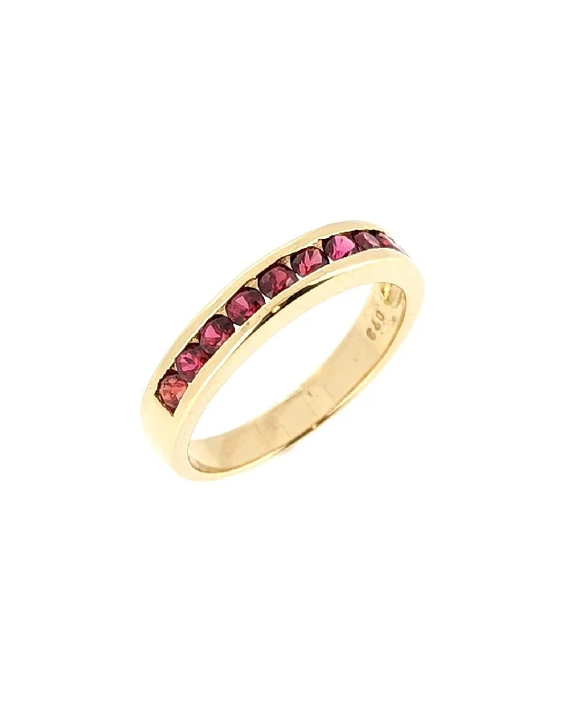 Textured band ring-18K Yellow Gold Channel Set Ruby Band