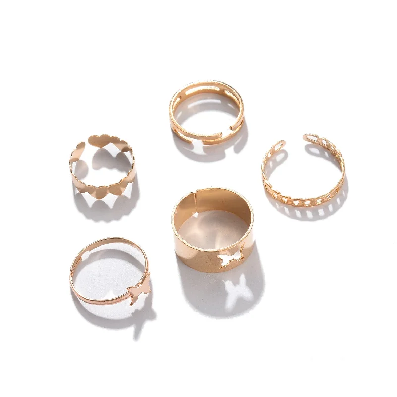 Rose quartz ring-Set Of 5 Gold-plated Finger Ring