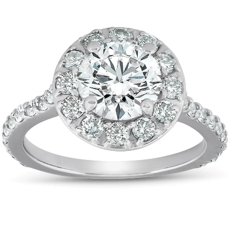 Rough stone ring-SI/H 3 Ct Diamond Halo Engagement Ring 14k White Gold Round Cut Enhanced