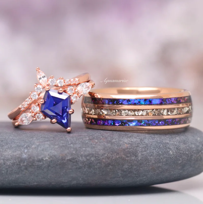 Chevron stack ring-Skye Kite™  Orion Nebula™ & Cornflower Sapphire Couples Ring