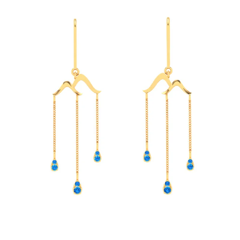 Raw crystal earrings-Sleek 18k Gold Drop Earrings With Blue Stone