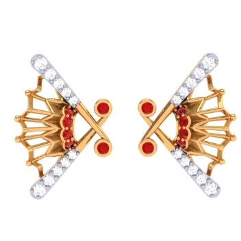 Chevron pattern earrings-Sleek 22 Karat Gold Studs For Women