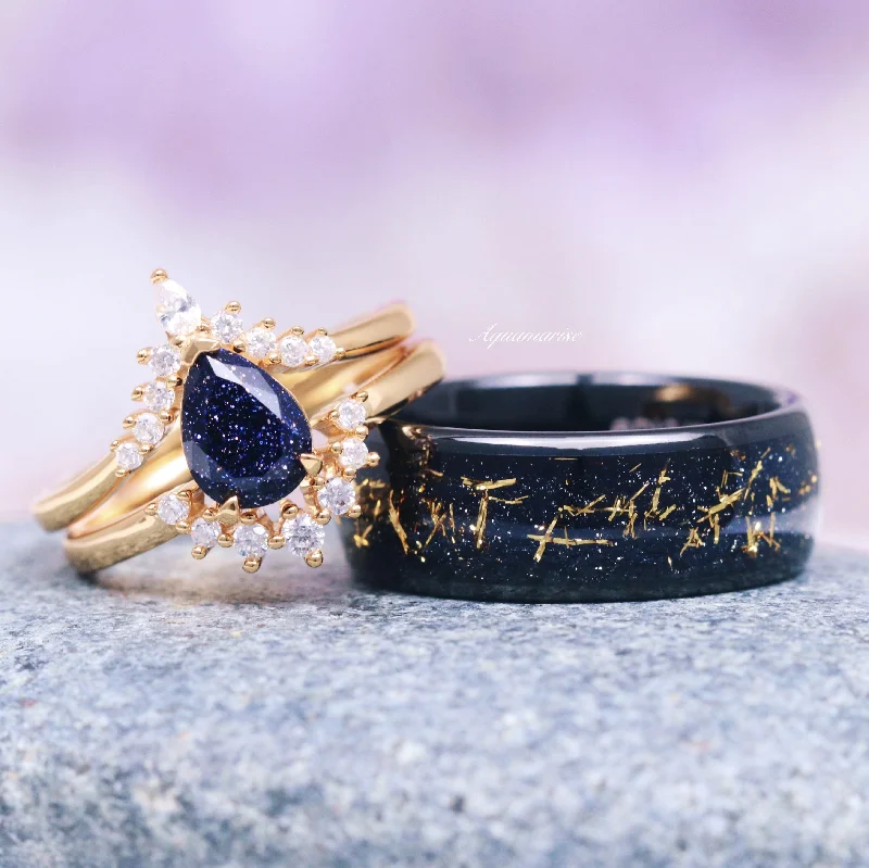 Vintage cameo ring-Starry Night Couples Ring Set