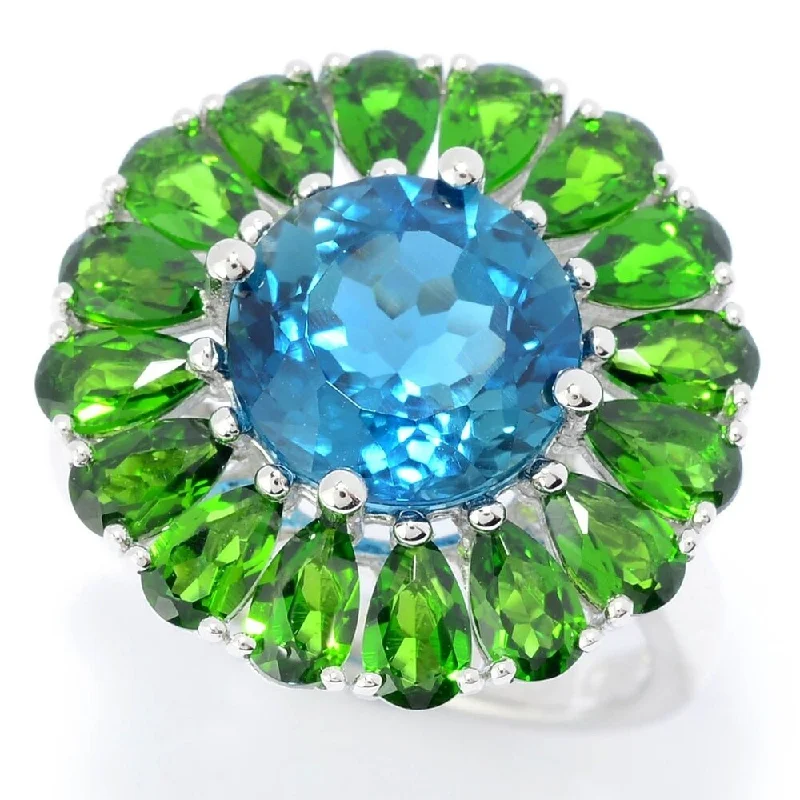 Adjustable moon ring-Sterling Silver 7.50ctw London Blue Topaz & Chrome Diopside Flower Ring