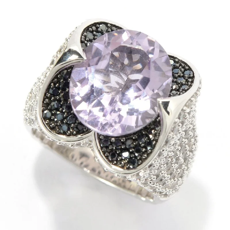 Geometric statement ring-Sterling Silver 9.31ct Pink Amethyst White Zircon and Black Spinel Ring