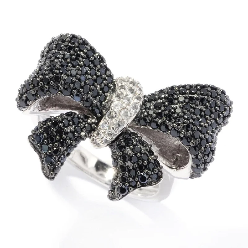 Sunburst design ring-Sterling Silver Black Spinel & White Topaz Bow Ring