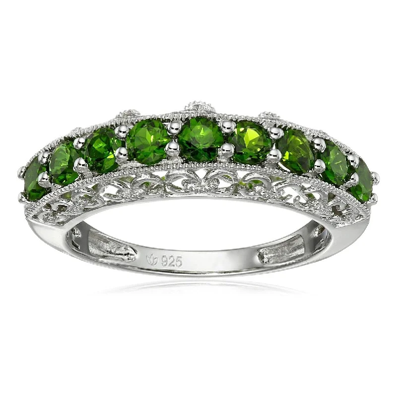 Square diamond ring-Sterling Silver Chrome Diopside Stackable Band Ring