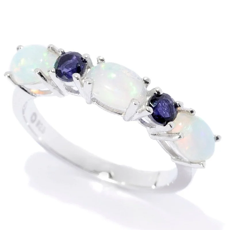 Spiral design ring-Sterling Silver Ethiopian Opal & Iolite 5-Stone Band Ring