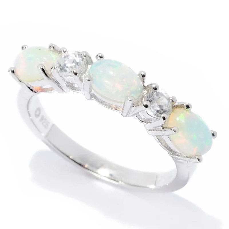 Tribal pattern ring-Sterling Silver Ethiopian Opal & White Zircon 5-Stone Band Ring